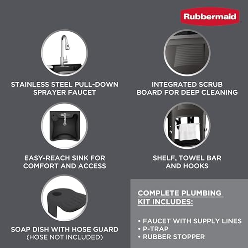 Rubbermaid Utility Sink Laundry Tub, Freestanding All-in-One Sink - Image 6