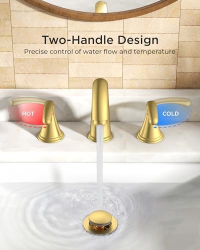 FORIOUS Bathroom Sink Faucet 3 Hole Widespread 8 Inch 2 Handle Brushed Gold - Image 5