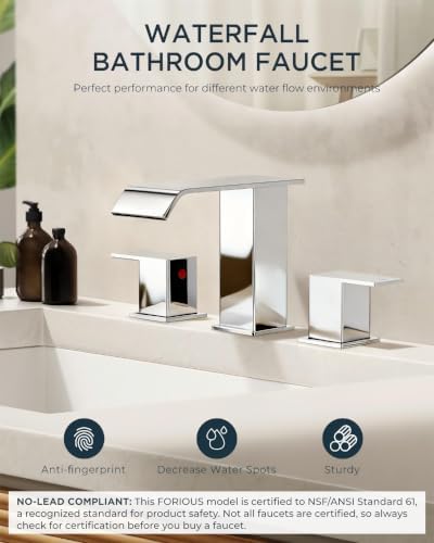 FORIOUS Bathroom Faucet 3 Hole 8 Inch Widespread Vanity Sink Faucets Chrome - Image 6