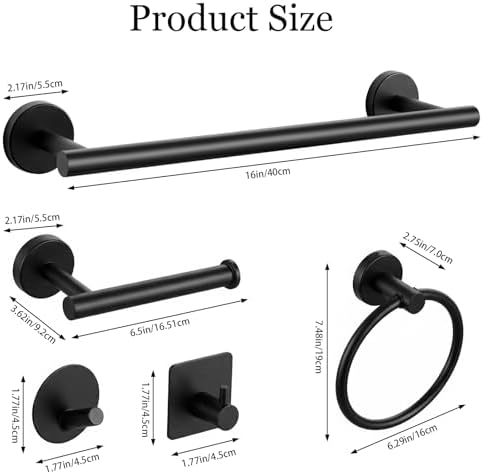 Tudoccy 10-Piece Matte Black Bathroom Hardware Set, 16in SUS304 - Image 3