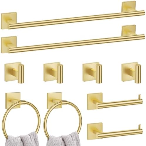 Lairuier 10-Piece Brushed Gold Bathroom Accessories, Towel Bar Set by LairuierBathroomHardwareSet