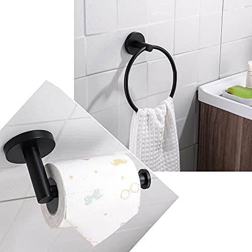 4pcs Matte Black Toilet Paper Holder and Towel Ring Set, Stainless Steel - Image 7