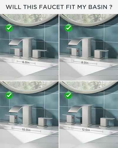 FORIOUS Bathroom Faucet Waterfall 3 Hole 8 Inch Widespread Brushed Nickel - Image 6