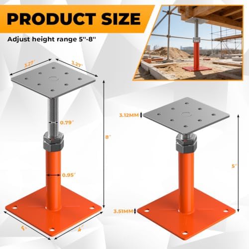4-Pack Adjustable House Floor Jacks, 5-8 Inch Telescoping - Image 5