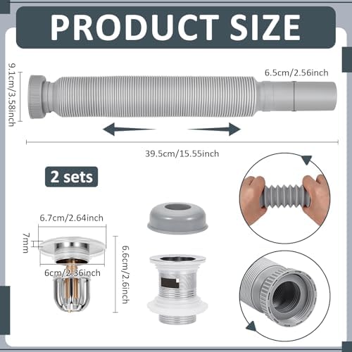 2 Pack Stainless Steel Bathroom Sink Drain Kit - Image 2