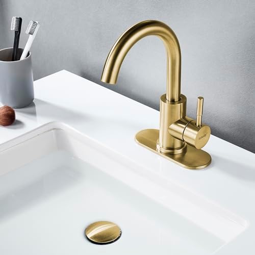 Bathroom Sink Faucet Single Hole Brushed Gold, Modern Single Handle Bathroom - Image 3