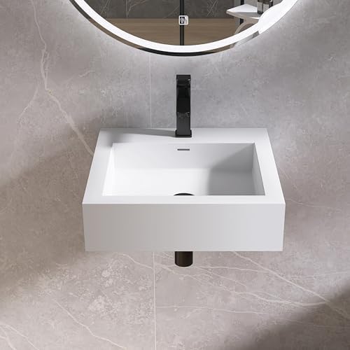 Small Vessel Sink, Stone Resin 19" x 19" Wall Mount Bathroom Sink - Image 3