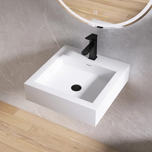 Small Vessel Sink, Stone Resin 19" x 19" Wall Mount Bathroom Sink - Image 4