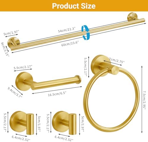 5 Piece Brushed Gold Bathroom Hardware Set, 24 Inch Bathroom Hardware Set Towel - Image 3