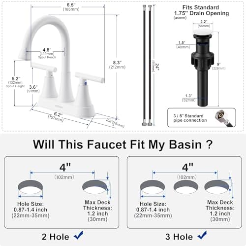 Bathroom Faucet, Hurran 4 inch Centerset 2-Handle Lead-Free - Image 5