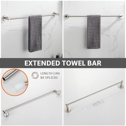 BGL Bathroom Accessory Set, 4-Piece Brushed Nickel Towel Racks - Image 2