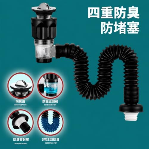 Bathroom Sink Drain Kit with Flexible Expandable P-Trap, Pop Up Stopper and - Image 2