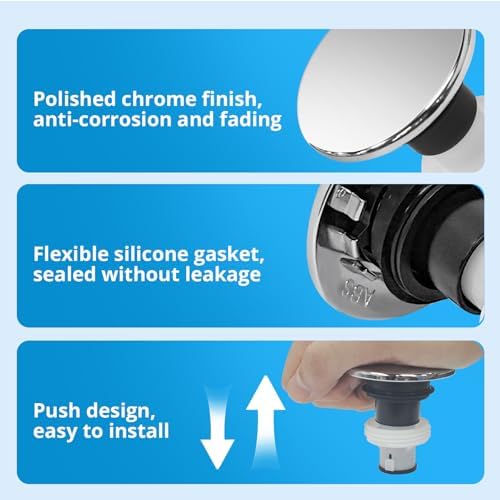 972-098A Polished Chrome Bathroom Sink Push & Seal Pop Up Drain Stopper - Image 3