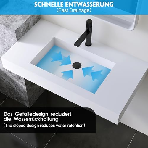 35'' Wall Mount Sink, Artificial Stone Bathroom Sink, Single Hole - Image 6