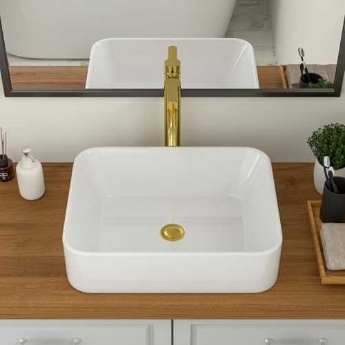 Logmey 19 Inch White Bathroom Vessel Sink 19x15 Inch Large Rectangle Vessel Sink by Logmey
