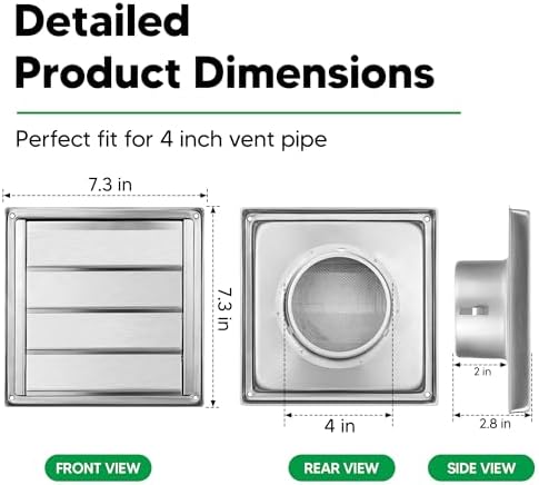 4" Metal Outdoor Dryer Vent Cover Louvered - Image 2