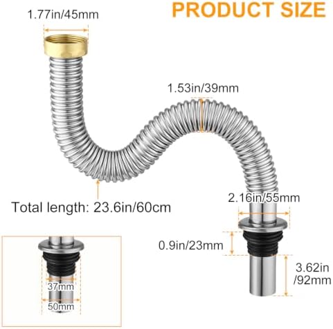 3PCS Kitchen Sink Drain Kit 304 Stainless Steel Sink Drain Pipe - Image 2