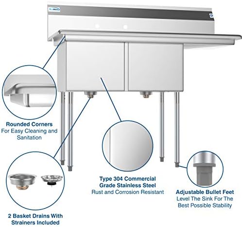 KoolMore - SB151512-15R3 2 Compartment Stainless Steel NSF Commercial Kitchen - Image 4