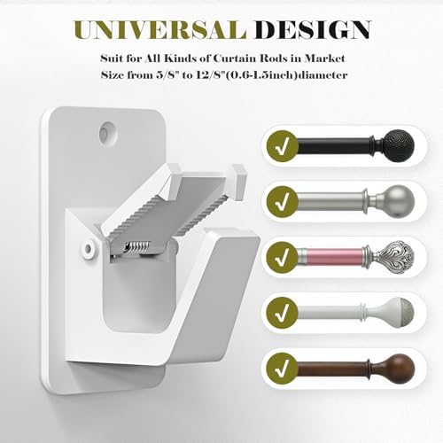 No Drill Curtain Rod Brackets, Universal Curtain Rod Holder, 2 Pack Self - Image 2