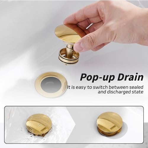 BWE One-Piece Pop-Up Sink Drain, Brushed Gold, - Image 4
