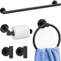 5 Pieces Bathroom Hardware Accessories Set Matte Black, 24Inch Round Towel by Delarkusi
