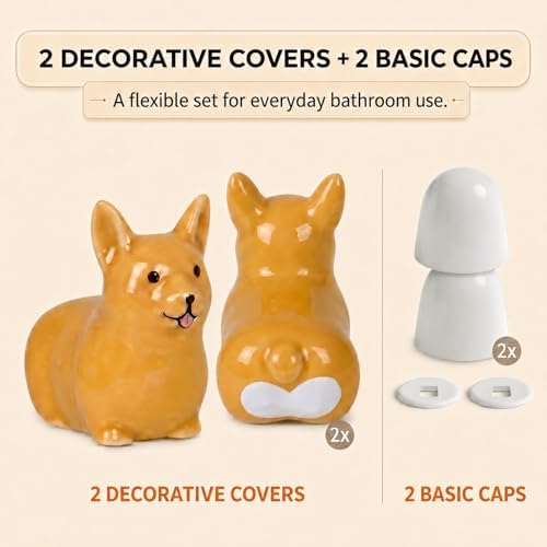 boeemi Ceramic Corgi Toilet Bolt Caps, Cute Puppy Bathroom Decor - Image 3