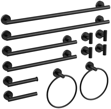 12 Pcs Matte Black Bathroom Hardware Accessories Set SUS304 Stainless Steel by HOMEMYSTIQUE