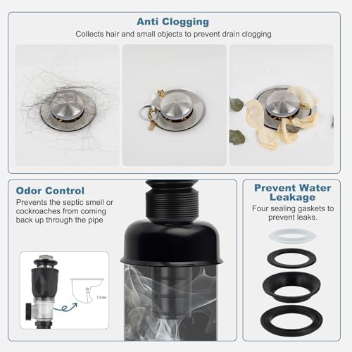 Bathroom Sink Drain Kit with Pipe & Pop-Up Strainer Stopper, Brushed Nickel - Image 4