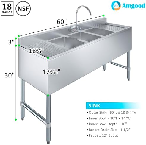 AmGood One Compartment Stainless Steel Under bar Sink - Image 3