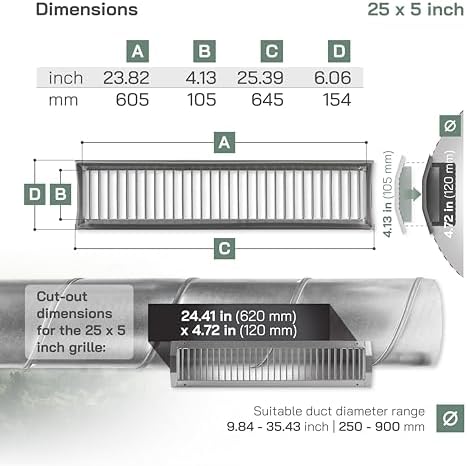 Vent Systems 25" x 5" Inch Galvanized Steel Louvered Air Return Vent Cover - Image 2