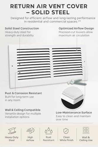 14x08 Air Return Vent Cover, Solid Steel White, 8 Pack - Image 6