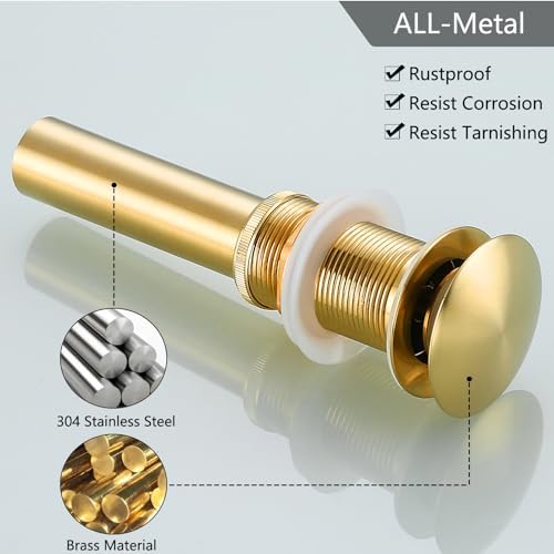 Bathroom Sink Drain Without Overflow Polished Gold, Bath Faucet Vessel Vanity - Image 2
