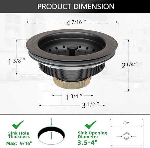 Kitchen Sink Drain Bronze 3-1/2 Inch Stainless Steel Kitchen Drain Strainer - Image 4
