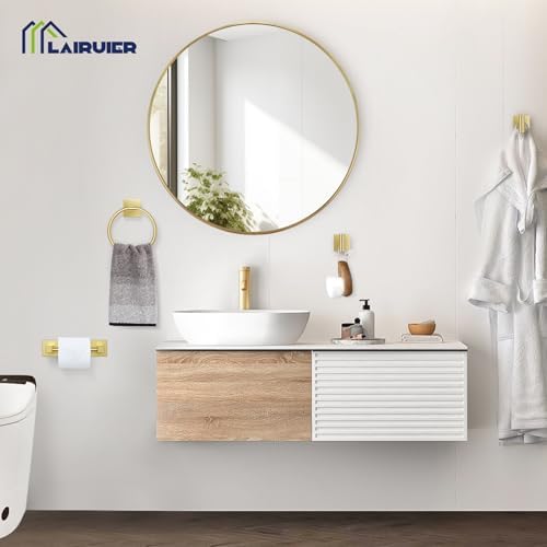 Brushed Gold Bathroom Accessories, Toilet Paper Holder, Towel Ring & Hooks - Image 6