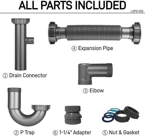 Universal 1-1/4" & 1-1/2" P Trap Drain Kit, Flexible PP U-Bend Plumbing Pipe - Image 5