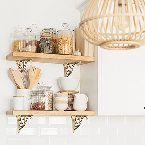khtumeware Shelf Brackets 8 Inch 4pack Heavy Duty Gold Brass Wall Bracket - Image 3