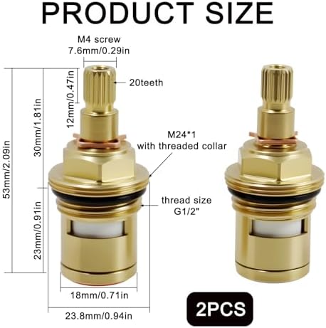 Brass Faucet Cartridge Replacement, 1/2 Inch 20-Spline Ceramic Disc Valve Quick - Image 2