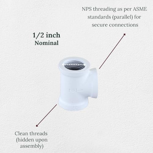 1/2" TEE Industrial Threaded Black Iron Pipe Fittings; White Satin Finish - Image 3