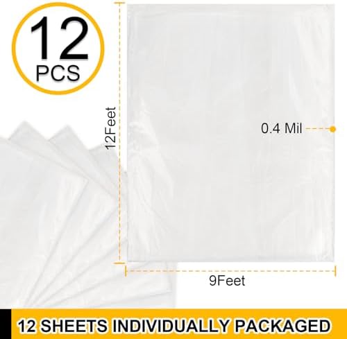 ZENOWICK 12 Pack Plastic Drop Cloth, 9x12 Ft Plastic Sheeting - Image 2