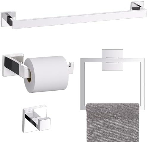 TURS 4-Piece Bathroom Hardware Set Chrome Towel Bar Set 23.6inch Bath Towel by TURS