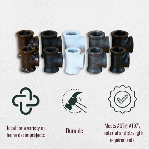 1/2" TEE Industrial Threaded Black Iron Pipe Fittings; White Satin Finish - Image 6