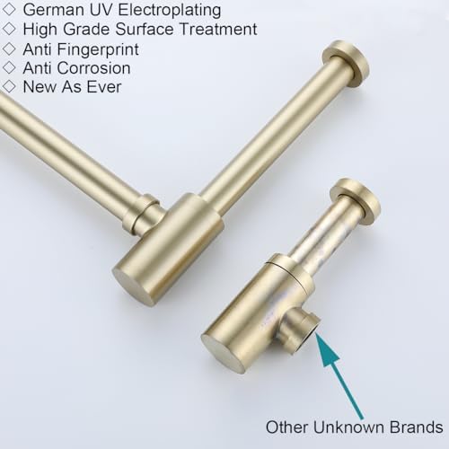 RANDOM Brushed Gold Brass Round Bottle P Trap Kit - Image 6