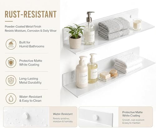 Z metnal White Wall Shelves, Small Corner Floating Bathroom Shelf, Lack Slim - Image 4