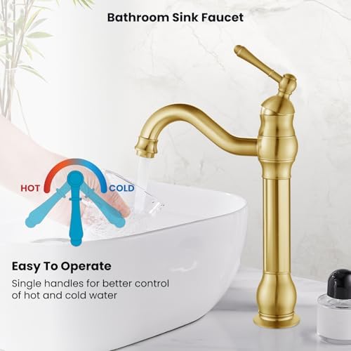 gotonovo Vintage Bathroom Vessel Sink Faucet, Brushed Gold, - Image 7