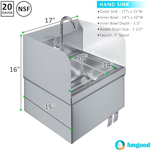 Stainless Steel Hands-Free Wall-Mounted Hand Sink 17 in. x 15 in. - Image 3