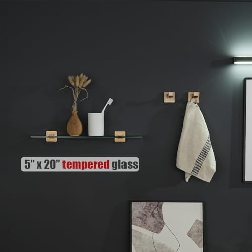JQK Bathroom Glass Shelf, Floating Tempered Glass Shower Storage 20 by 5 inches - Image 2