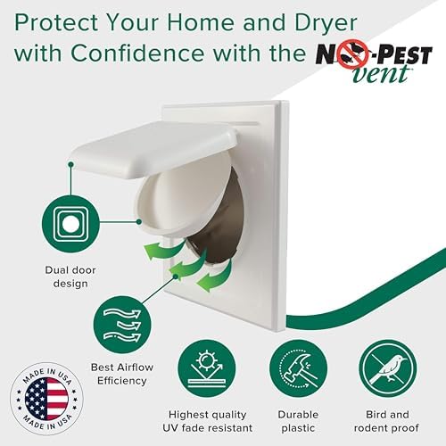 no-pest vent, Dual Door Dryer Vent Cover Outdoor 4 inch, Made in USA w Highest - Image 2