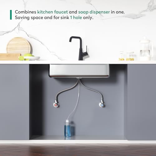 CREA Kitchen Faucets with Soap Dispenser, 360° Swivel Straight Spout Black Bar - Image 5