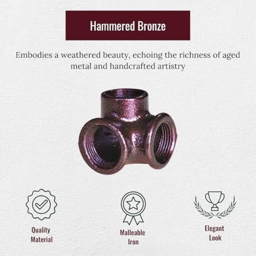 1/2" 3-WAY ELBOW Industrial Threaded Black Iron Pipe Fittings; Hammered Bronze - Image 2