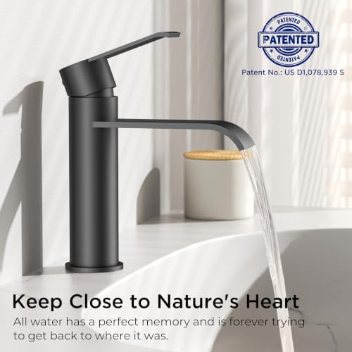 FORIOUS Waterfall Bathroom Faucet Single Hole Matte Black 2 Pack - Image 2